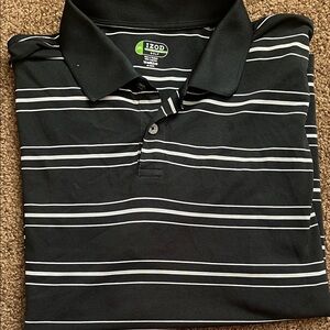 Izod Black Polo with White Horizontal Stripes